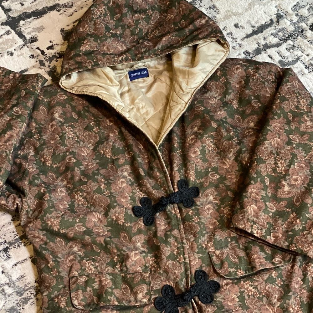 Vintage Toggle Button Jacket Brown Floral Womens XL - Picture 3 of 8